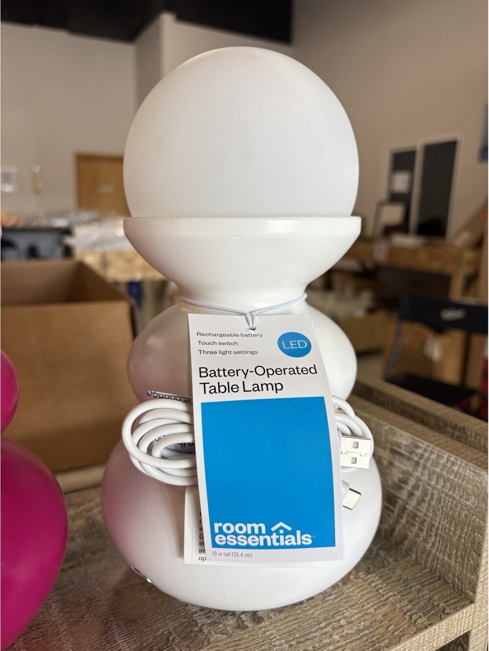Room Essentials Battery-Operated LED Touch Table Lamp Portable Glossy White